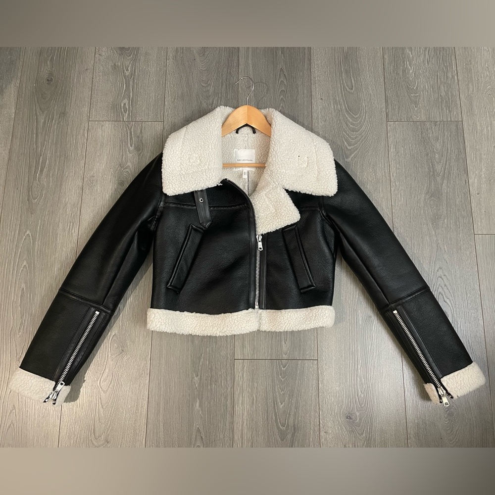 AVEC LES FILLES Cropped Faux Shearling Leather Jacket Size XS - Picture 2 of 9